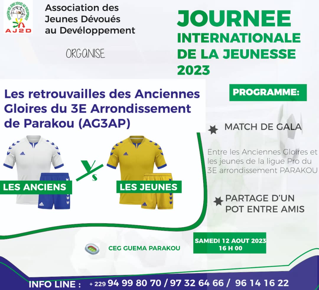 aj2dBenin's tweet photo. Journée Internationale de la Jeunesse
Toujours au rendez-vous.

#Irifou #AJ2D #wasexo #JIJ #JIJ2023 

@BeninDiplomatie @UNICEF_Benin @unfpa_benin @agbegnigan2013 @YaliTeam229 @yalidakar @yali_s6 @ab_benin @boncitoyen229 @AtmanBOUBA @EmmanuelGanse @TchezounmeT https://t.co/jB6eMoVzPH