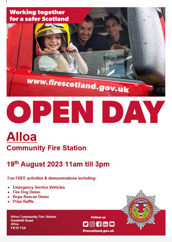 Fiona Reid (@scottishfee_ffc) on Twitter photo Head along to the Open Day at Alloa Fire Station on Saturday 19th August supporting <a href="/firefighters999/">Fire Fighters Charity</a>. Lots of fun activities and demonstrations <a href="/sfrs_stgclafife/">SFRS Clacks-Fife-Stirling</a> Head along to the Open Day at Alloa Fire Station on Saturday 19th August supporting <a href="/firefighters999/">Fire Fighters Charity</a>. Lots of fun activities and demonstrations <a href="/sfrs_stgclafife/">SFRS Clacks-Fife-Stirling</a>