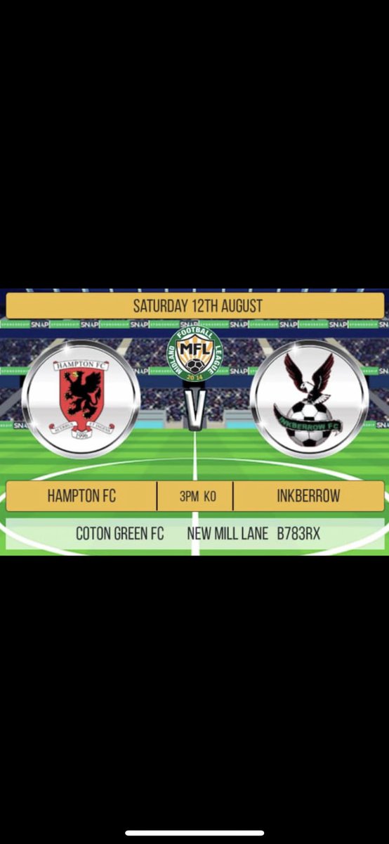 Tomorrow begins a temporary run of home games at <a href="/cotongreenfc/">Coton Green FC</a> to whom we express our huge gratitude for taking us under their wings 😊 🙏🏻

<a href="/MidlandLeague/">Capelli Sport Midland Football League</a> 

🗓️Saturday 12/08/23

🆚 <a href="/InkberrowFC1sts/">Inkberrow FC</a> 

⏰3pm kick off

📍New Mill Lane, B78 3RX

💷 £4 adults, £2 concession