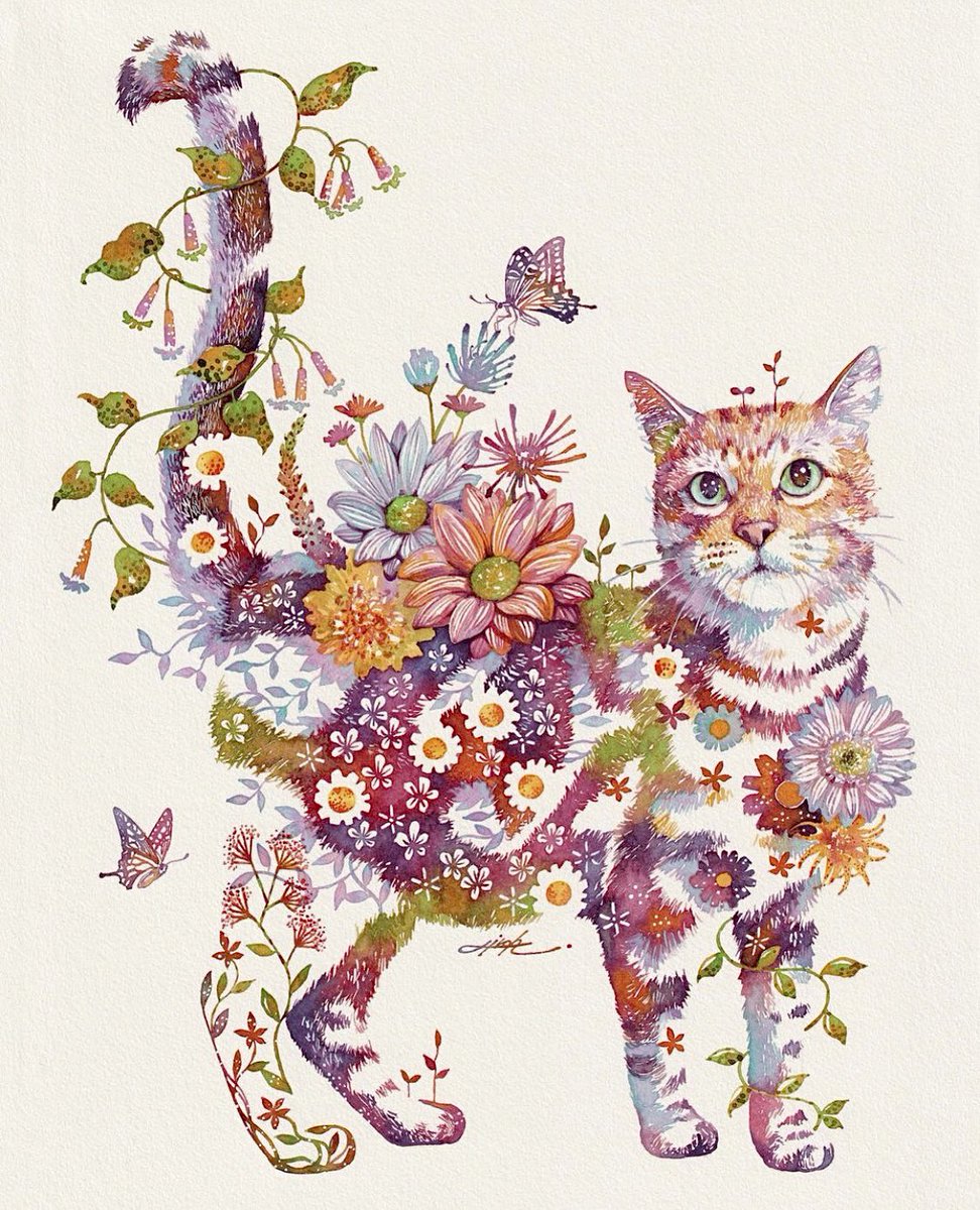 原画 武田幸經　たけだゆきつね　猫の絵　水彩画