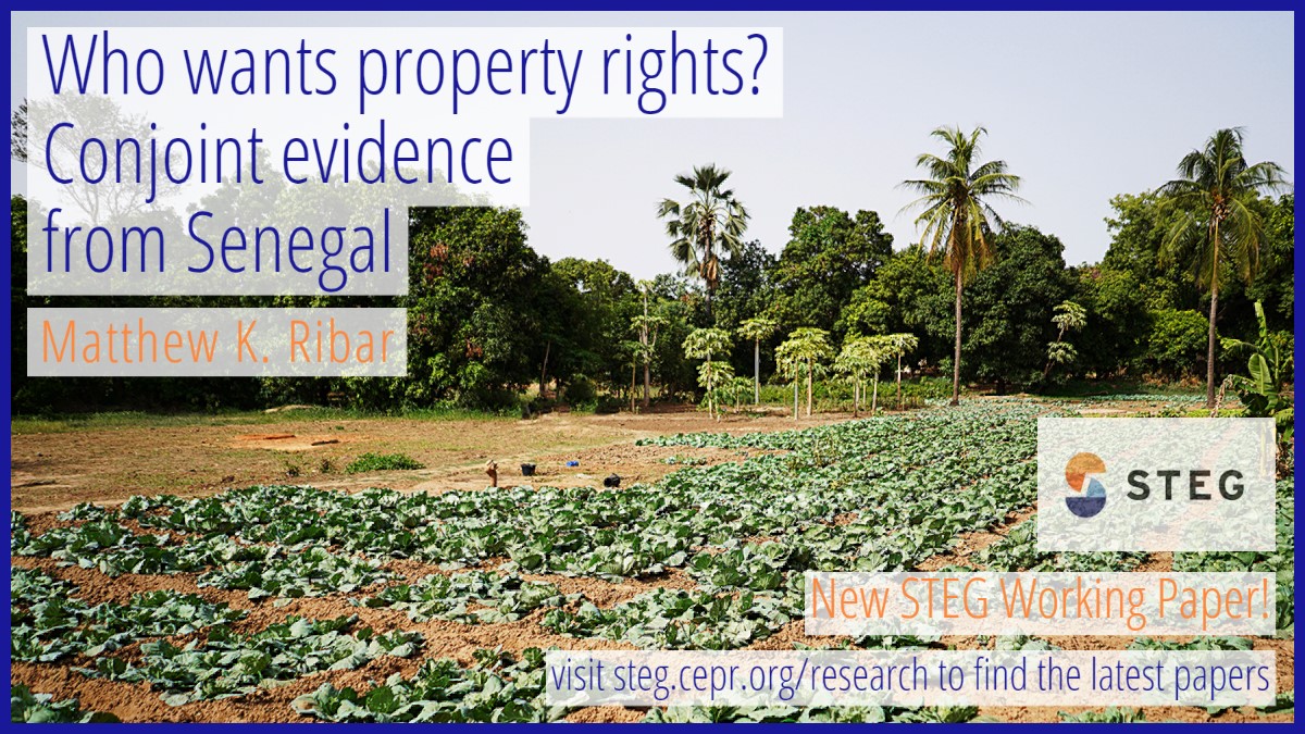 cepr_org's tweet photo. In our latest #STEGWorkingPaper @MattKRibar uses a co-joint experiment to explore the perceived utility of land titles in Senegal, and its impact in state building.
Read about it here: https://t.co/lXu1tgrvCy
#STEG #EconTwitter @StanfordKingCtr https://t.co/sNlroaN5s8