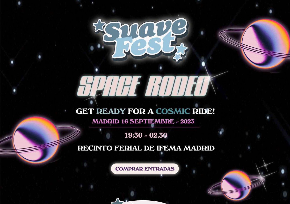 esclerosiseme's tweet photo. ¡Ya es viernes! 💃🕺 Con la llegada del fin de semana, hoy te presentamos un plan divertido y original, que tendrá lugar el próximo 𝐬𝐚́𝐛𝐚𝐝𝐨 𝟏𝟔 𝐝𝐞 𝐬𝐞𝐩𝐭𝐢𝐞𝐦𝐛𝐫𝐞 en IFEMA (Madrid), y que tendrá un plus solidario para impulsar la investigación de la #EsclerosisMúltiple.

Se trata del "SuaveFest 2023", un festival puesto en marcha por María Pombo, que celebrará una nueva edición este verano con artistas destacados y diversos servicios como foodtrucks, área de descanso o un toro mecánico, para completar una temática 'Space Rodeo'.

Como novedad, este año podrás completar la compra de tu entrada con una donación extra de 1 euro para apoyar el #ProyectoM1 (https://t.co/NMpPL34CG2) de Esclerosis Múltiple España (EME), nuestra iniciativa de recaudación de fondos en la búsqueda de nuevas respuestas y soluciones para esta enfermedad de la que, a día de hoy, aún no se conoce ni su causa ni su cura.

Conoce más sobre el #SuaveFest2023 y cómo conseguir tu entrada y hacer tu donación en https://t.co/fxlhYjPOKr ¡No te lo pierdas! 🏕️🎶🕺💃🍻

Desde EME queremos dar las gracias a @mariapombo22 y a todas las personas involucradas en este festival por esta iniciativa solidaria por la investigación de la Esclerosis Múltiple. #JuntossomosmásfuertesquelaEM 🕺