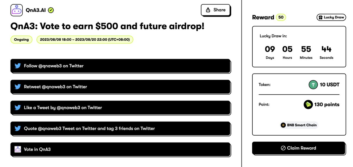 1、questn 任务获得130积分可以领取10USDT