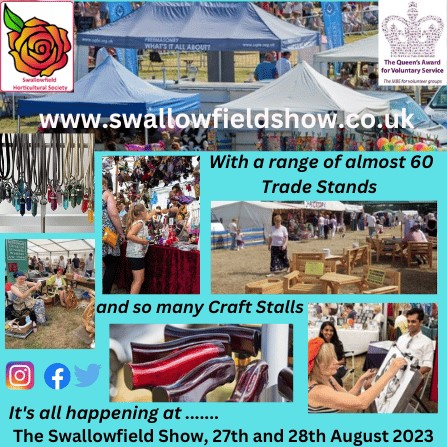 SwallowfieldThe's tweet photo. Who doesn't enjoy browsing around the trade and craft stalls ?

With a range of almost 60 different trade stands,  doggy treats and equine extras to browse.

There are craft stalls both in the Craft Marquee and around the Main arena to browse!

All at The Swallowfield Show. https://t.co/J1OSE5U9B8