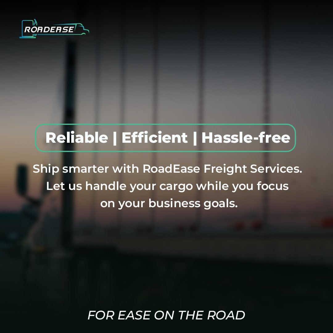 Smooth travels ahead with RoadEase! 🚗💨 Say goodbye to worries and hello to reliability, efficiency, and a hassle-free journey. 

#RoadEase #SmoothTravels #ReliableRides #EfficientTravel #OptimizedRoutes #SeamlessTransportation #ElevateYourBusiness #AccelerateSuccess