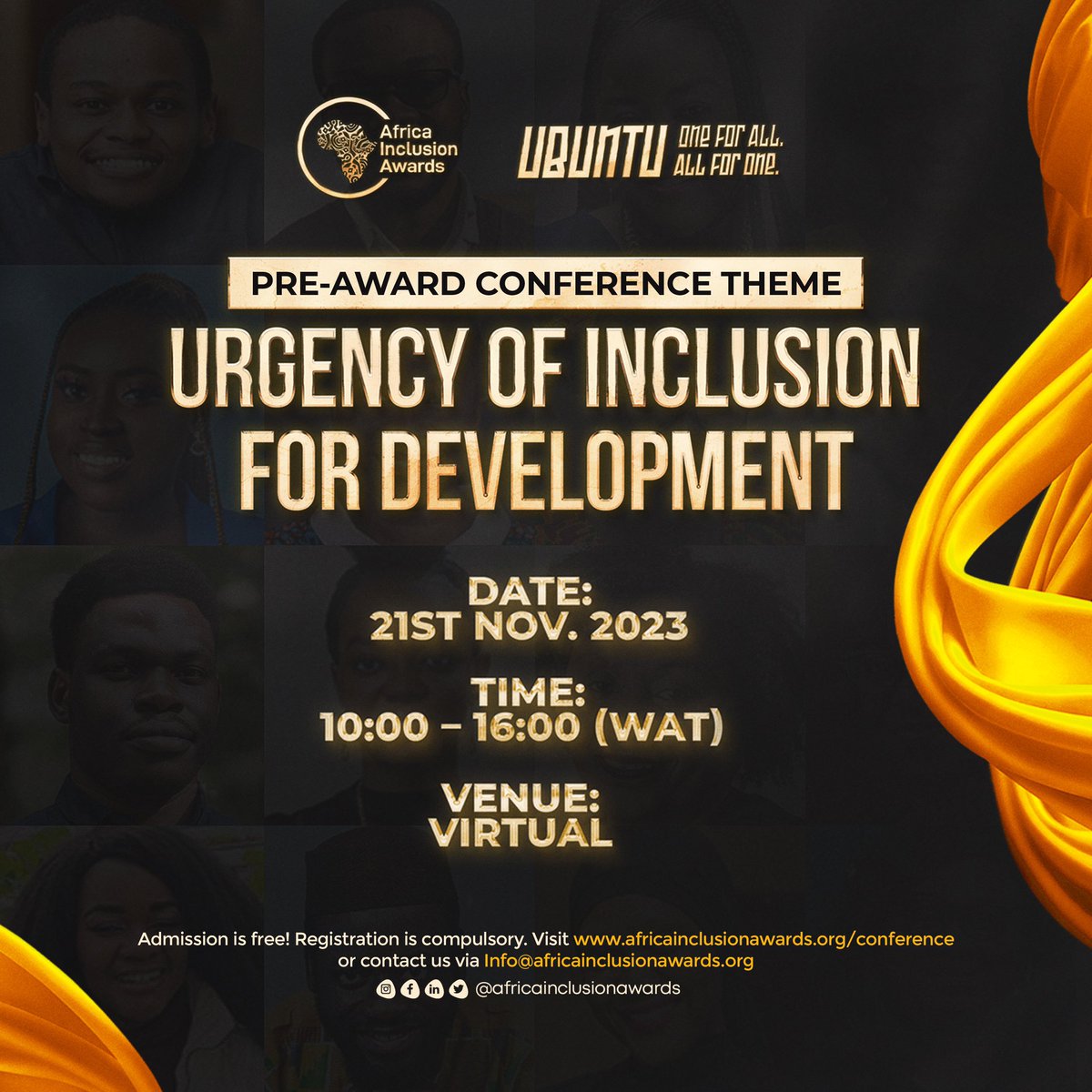 Are you READY?🔥📣

Countdown to the most exciting festival of inclusive leadership and development in Africa!

Registration is now open for the Pre-award Conference themed “Urgency for Inclusion for Development”📣.

Visit lnkd.in/e9xBfz8Q to get started!

#aia2023 #africa