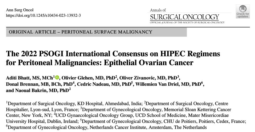 Latest PSOGI Consensus on HIPEC for EOC peritoneal metastasis Essential clinical decision support tool & basis for designing future trials @glehenolivier @writeslkpushkin Oliver Zivanovic Donal Brennan Cédric Nadeau @wvdriel @bakrinna ➡️rdcu.be/djdLW (full text access)