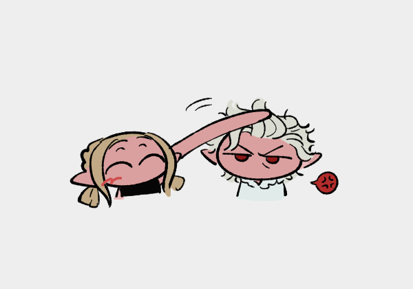 anger vein red eyes pointy ears headpat chibi white background blonde hair  illustration images