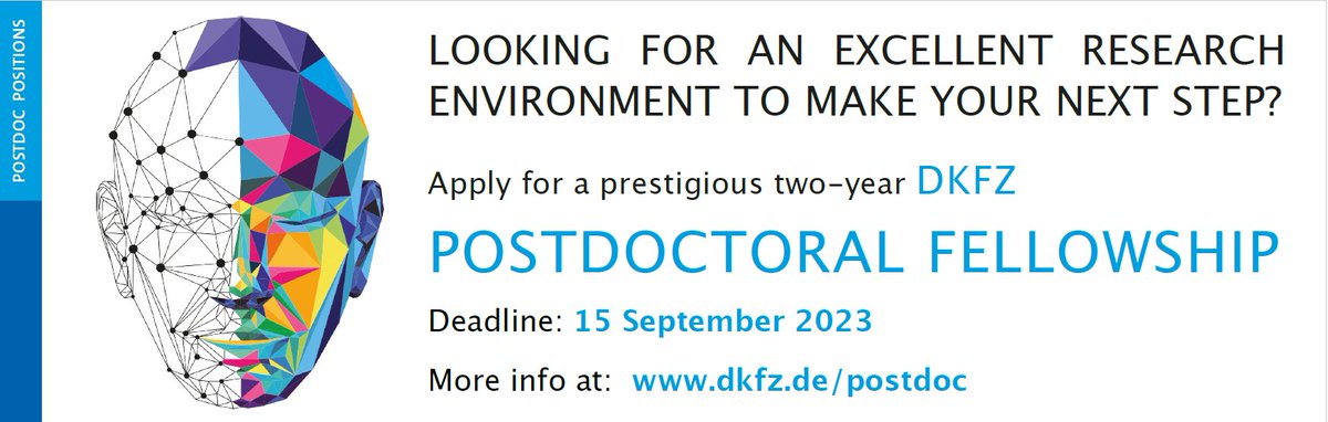 Apply now for the DKFZ Postdoctoral Fellowships at the German #Cancer Research Center, covering all areas of #cancerresearch, including #genomics, #stemcells, #radiooncology, #epidemiology. To apply for your #PostdocFellowship visit ➡️ t1p.de/54bjs
