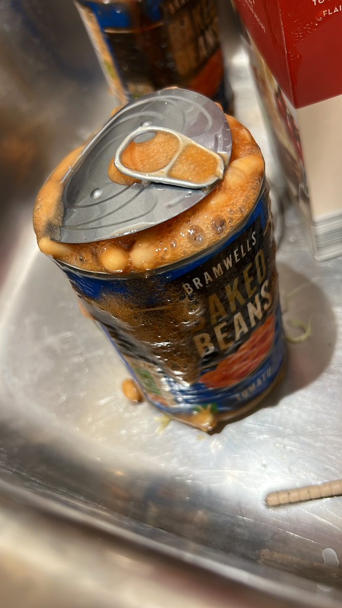 tpayne1998's tweet photo. @AldiUK I was just curious if it’s normal for your cans of baked beans to spontaneously explode? I honestly thought something had blown up, it was so loud! Only purchased last week. https://t.co/0e6HOKIoDh