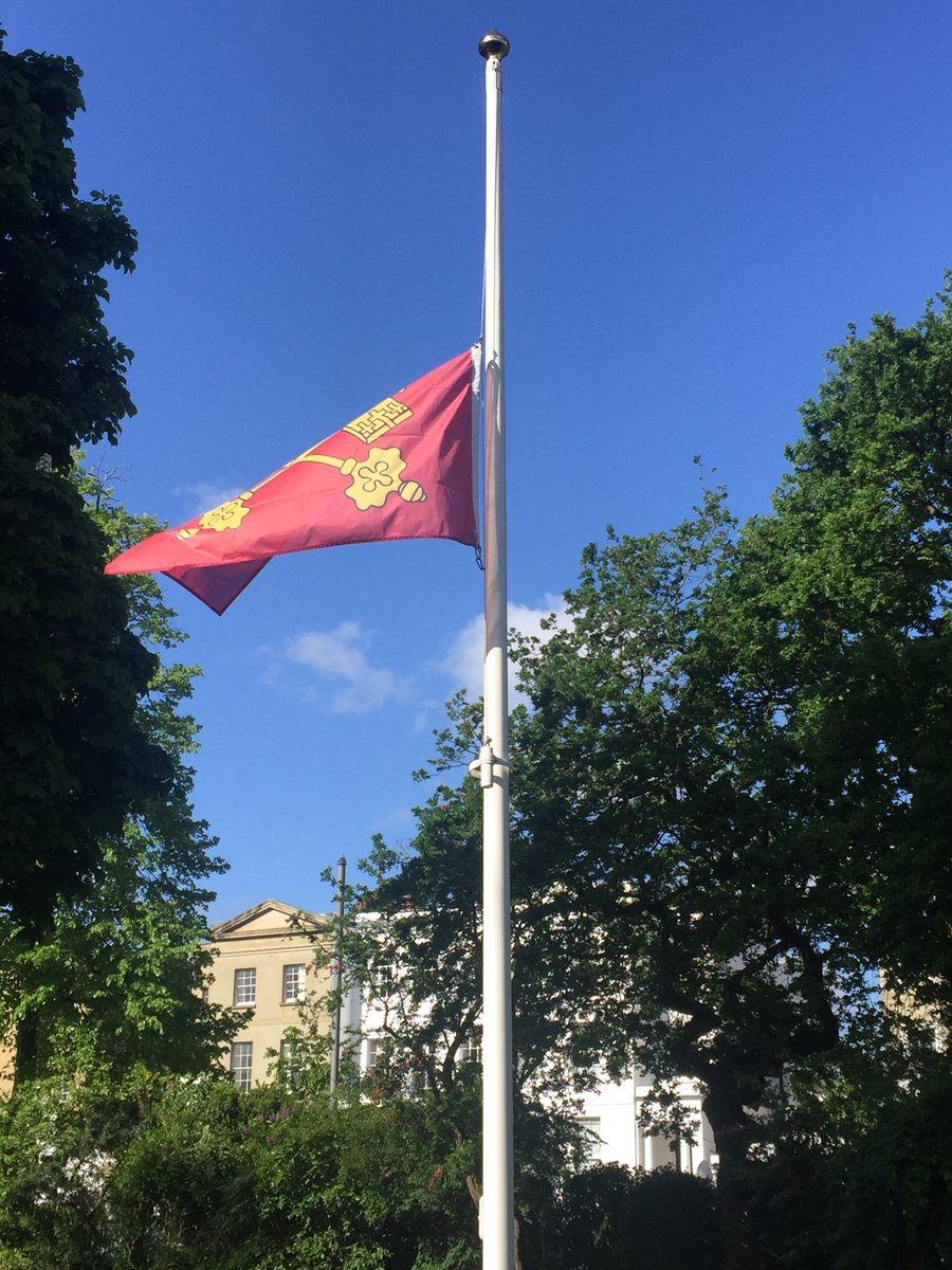 Flag of St Peter at half mast in St Peter's Square, #W6 marking the premature death earlier this week of a local character. He will be missed.