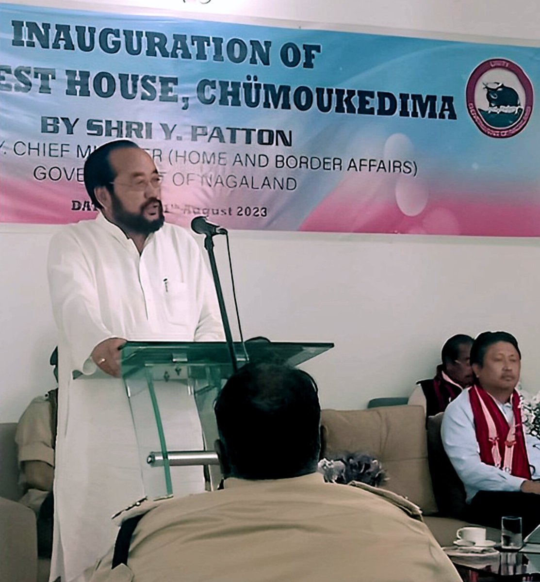 Hillsnaga's tweet photo. Deputy Chief Minister Y Patton inaugurated the VVIP Guest House in Chumoukedima on Friday. DGP Nagaland Rupin Sharma and other dignitaries were present at the event. https://t.co/IUJdm2qCbC