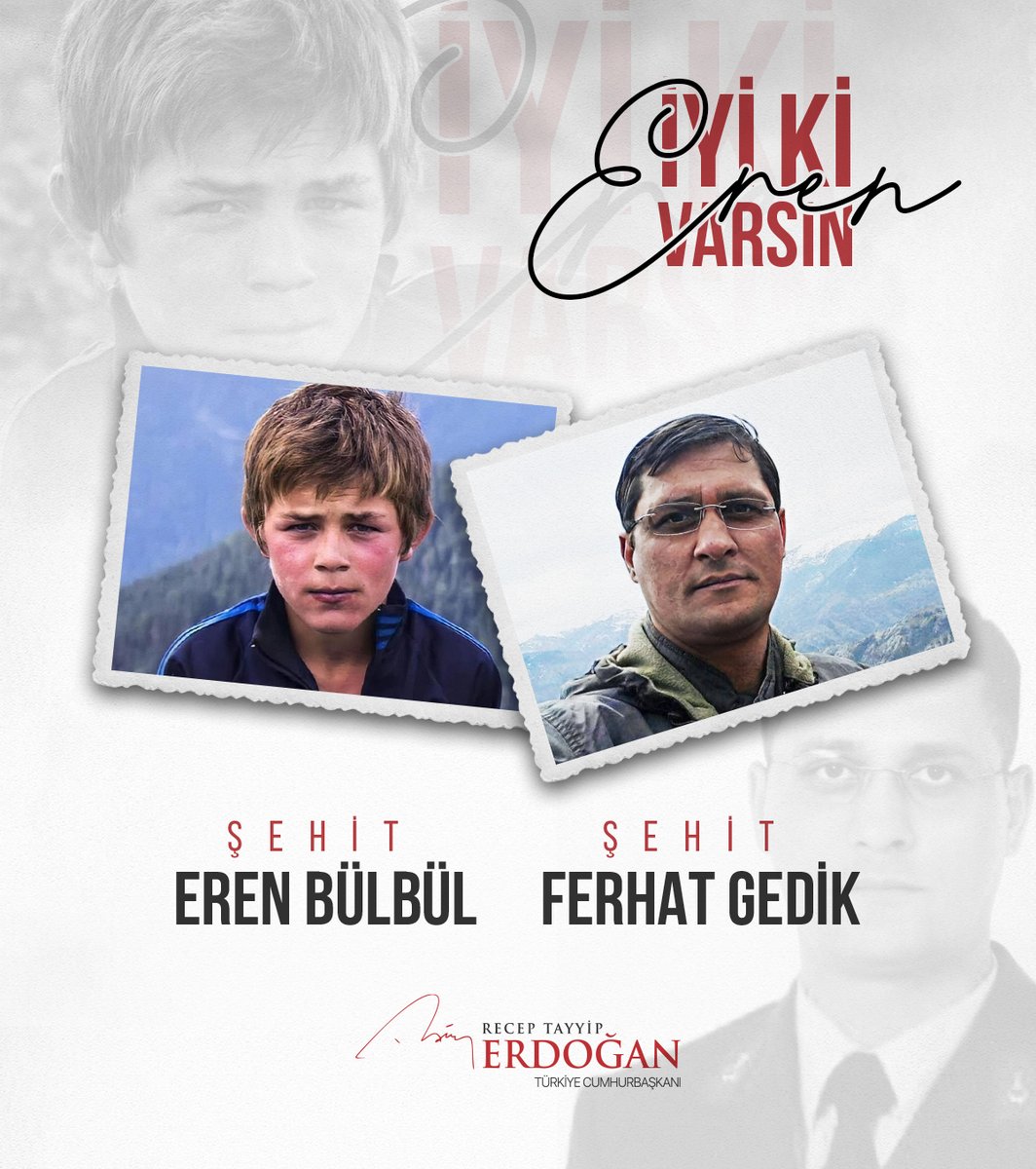 Koca yürekli Eren’imizin ve Jandarma Astsubay’ımız Ferhat Gedik’in şehadetlerinin üzerinden 6 yıl geçti… Vatanımızı korkusuzca savunan Eren evladımızın ve aziz şehitlerimizin kanını yerde bırakmadık, bırakmayacağız. Terör örgütü PKK ve uzantılarıyla mücadelemiz devam edecek.