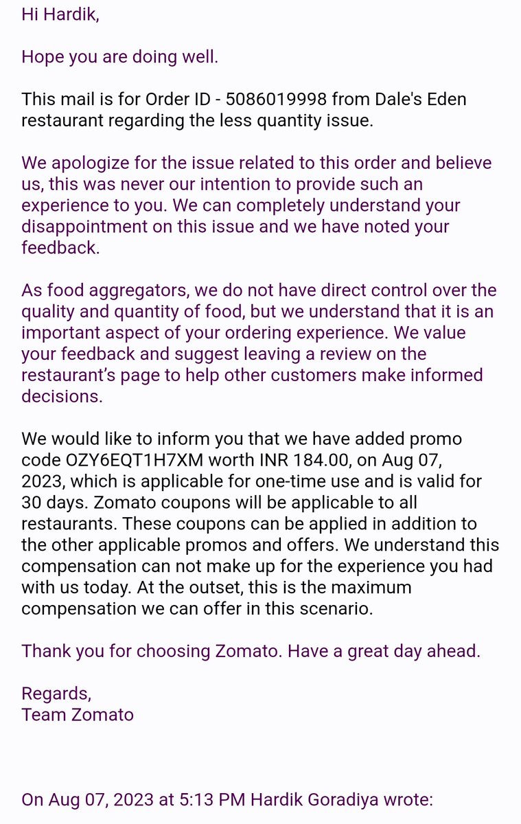 hardik_goradiya's tweet photo. Cheers to ur worst backend support.

Hight is that I am Zomato gold member also.

You people are spoilers

@zomato @zomatocare @deepigoyal https://t.co/DWKyxqzylx