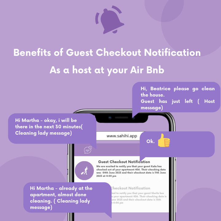SahihiApp's tweet photo. 🌟 Elevate Hosting with Sahihi Notifications! 🏠
Effortlessly manage guest checkouts, ensuring a pristine apartment for the next arrival. Stay organized and on-time! 💪

#Sahihiapp #Airbnb #HostSmart #Nairobi https://t.co/D5NdB2eDcI