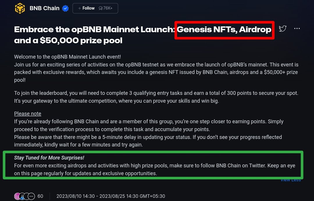 web3_talks's tweet photo. 🪂Don't Miss Binance Genesis #Nft Drop By #opBNB  , #Airdrop 

🤑Cost - Freee

💸In Future By This Genesis Nft U Will Get Many vip Features (Like Freee Airdrops ,Wl ,Etc.)

Like❤️   Retweet   Follow 💸

🧵👇 https://t.co/P3ugYsBiJ5