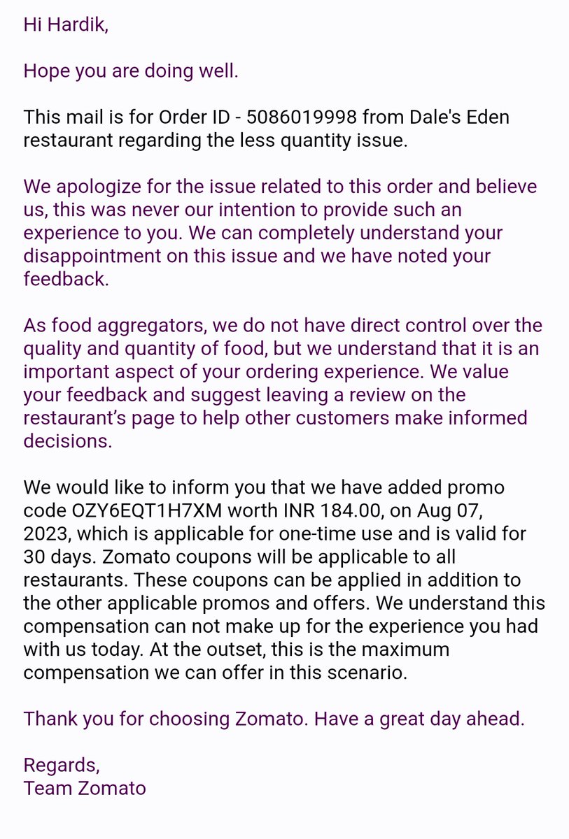 hardik_goradiya's tweet photo. @zomato @zomatocare @deepigoyal 

Cheers to ur brand. https://t.co/NAJVJXJyJG