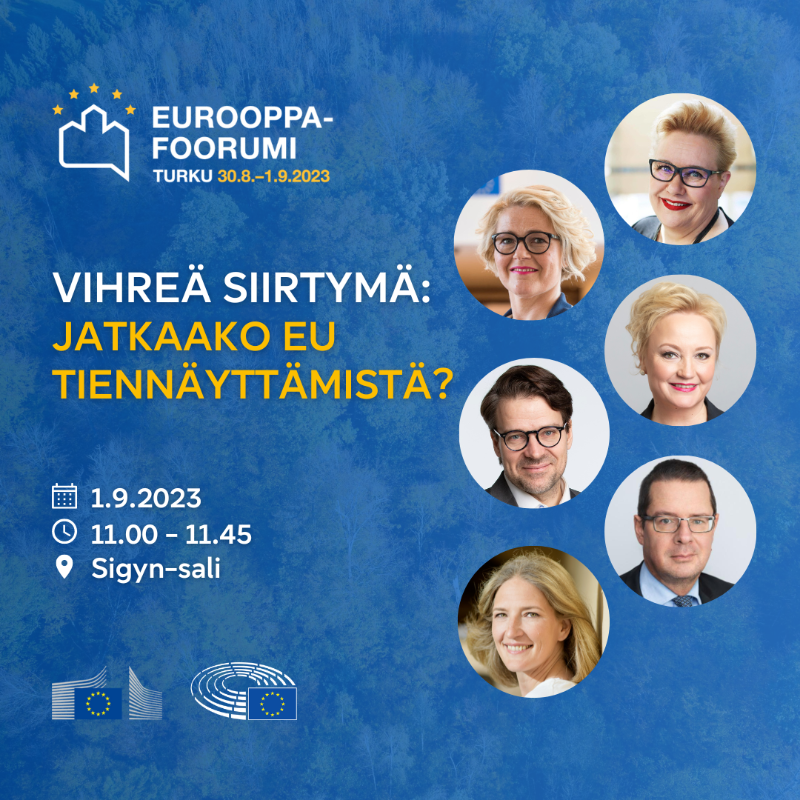 Europarl_FI's tweet photo. Eurooppa-foorumissa 1.9. keskustelemassa mepit @spietikainen (EPP, kok.), @miapetrakumpula (S&amp;D, sd.), @ElsiKatainen (Renew, kesk.) ja @VilleNiinisto (Greens/EFA, vihr.) sekä Euroopan komission Suomen-edustuston @ismoulvila, juontamassa @Tuulikas, Climate Leadership Coalition.