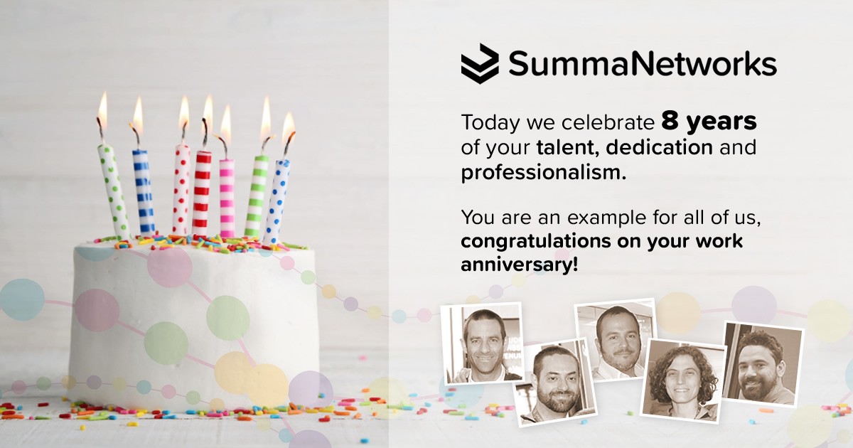 SummaNetworks's tweet photo. We want to give a huge shout-out to Eva Lucia Ogallar Blanco, Óscar Pérez, Antonio Jiménez, Roberto García Sánchez and Juan Carlos Pérez Lozano for rocking 8 awesome years with Summa Networks! 🚀

Today, we celebrate their dedication, hard work, and unwavering commitment! 🎉 https://t.co/cOvhCXjPzV