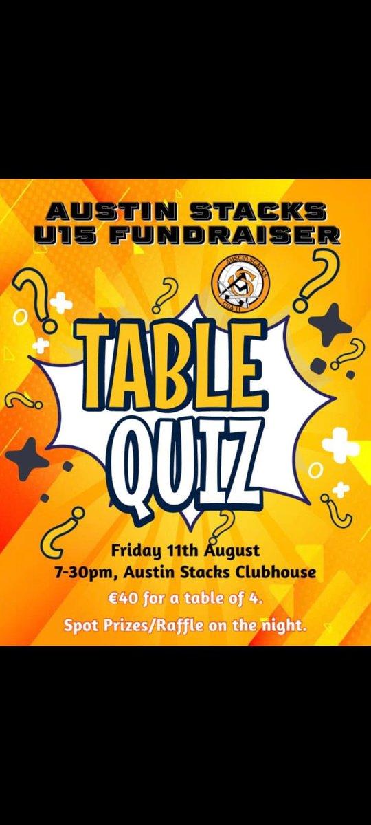 AustinStacksGAA's tweet photo. Please support our U15 boys Fundraising Table Quiz at 7:30pm this evening. https://t.co/O88qMYBgag