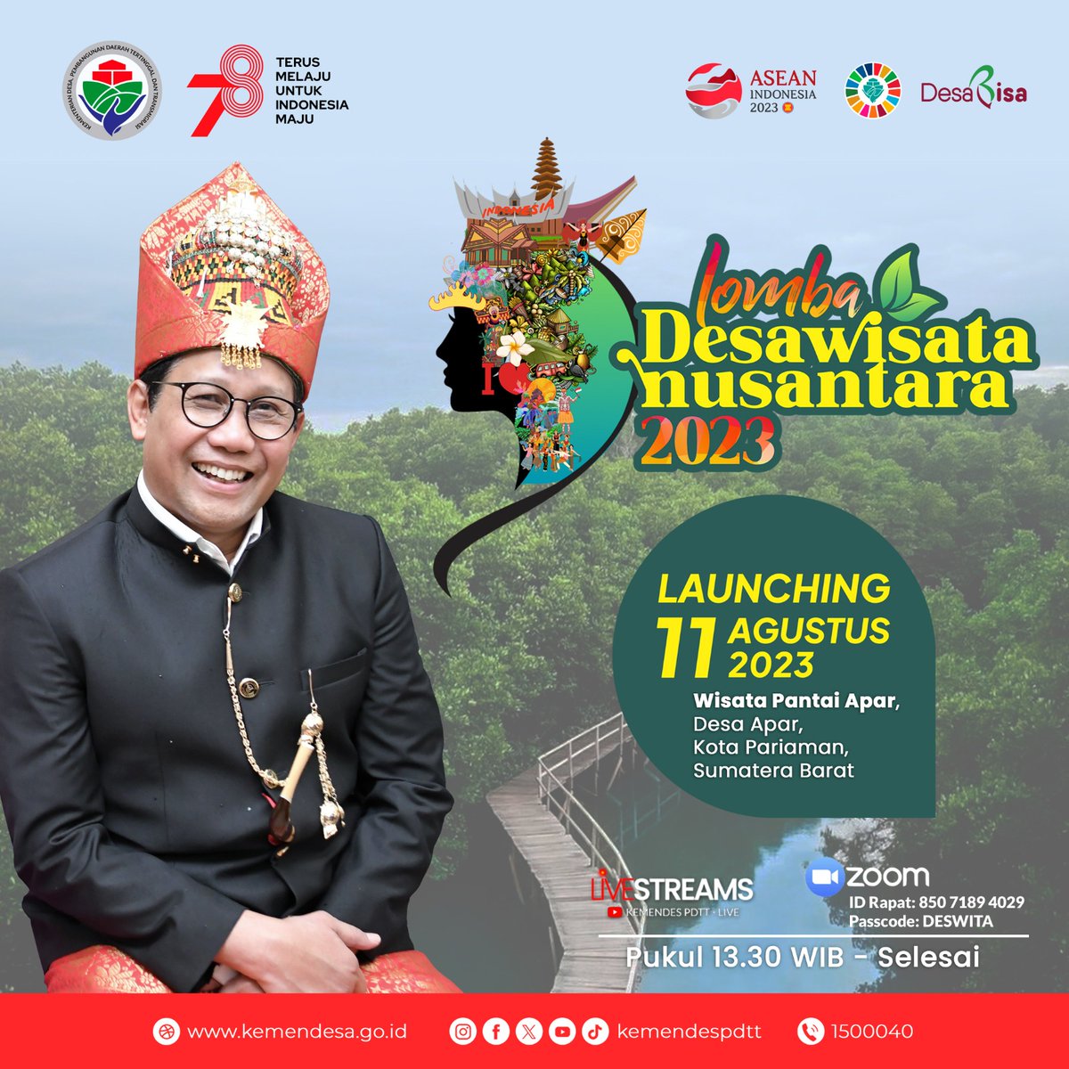 Yuk kita saksikan Launching Lomba Desa Wisata Nusantara Thn 2023 yg diadakan lgs di Wisata Pantai Apar, Ds Apar, Kota Pariaman, Sumbar. 
#DesaWisataNusantara
<a href="/jokowi/">Joko Widodo</a> 
<a href="/halimiskandarnu/">ABDUL HALIM ISKANDAR</a> 
@kemendespdtt 
<a href="/malik_haramain/">malikharamain</a> 
<a href="/imansyukri/">Iman Sukri</a> 
<a href="/taufikmadjid71/">IG : taufik.madjid</a>