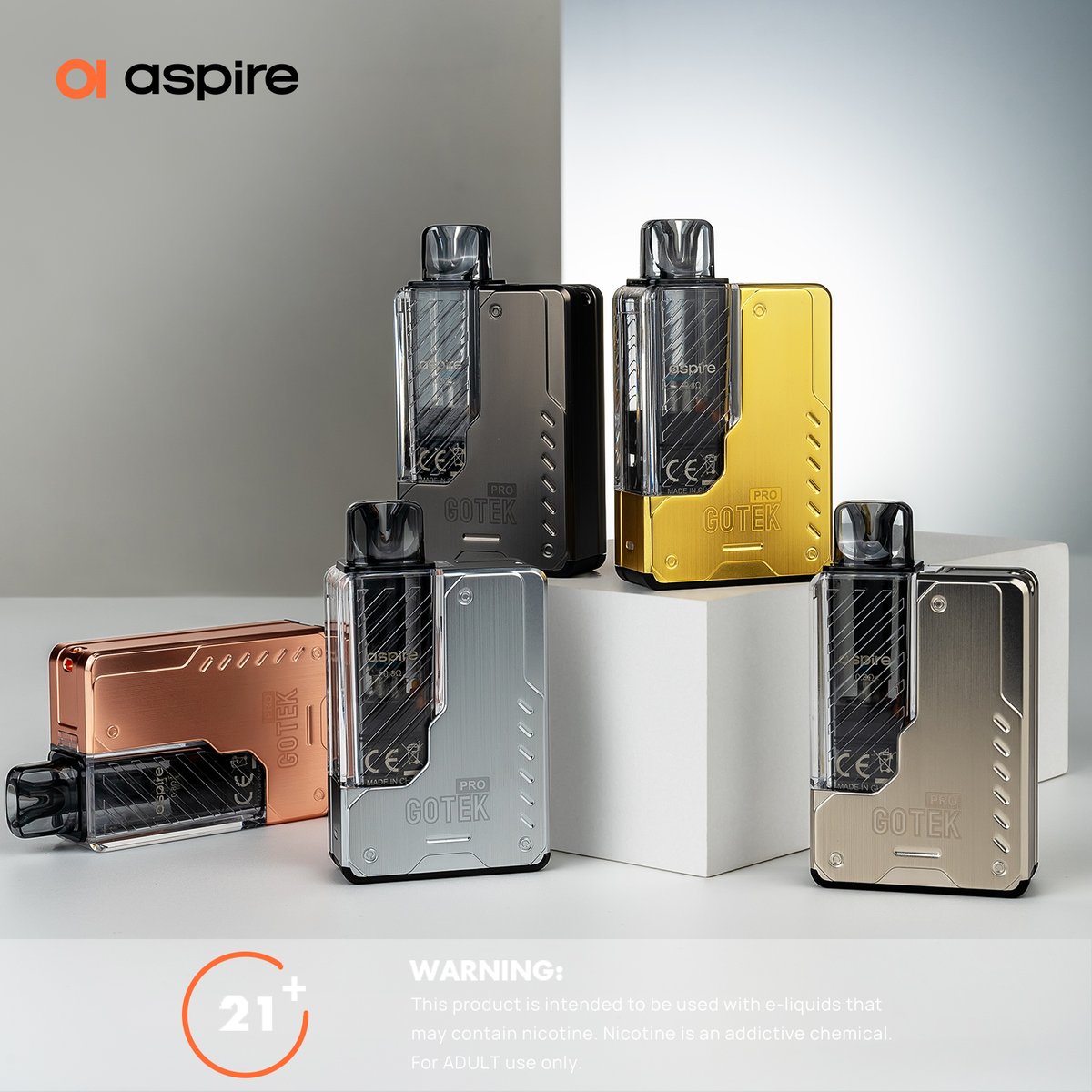 aspire_japan's tweet photo. Gotek Pro 五つのカラー：ゴールドの輝き、ガンメタのファッション性、ローズゴールドのロマンス、チタンの未来性、ステンレススチールの時代を超越したエレガンス。🧐
.
.
#aspire #gotekpro #電子タバコ #VAPE
警告：20歳以上の成人のみご利用できます https://t.co/iULrHv3FXR
