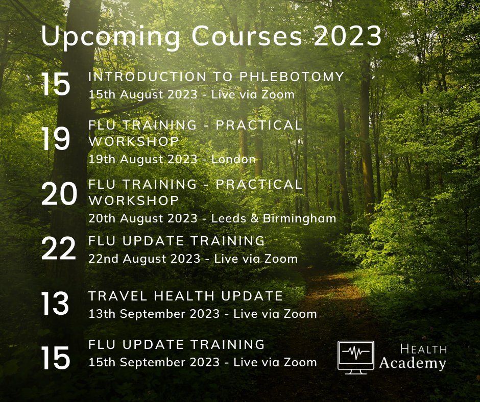 HealthAcademy5's tweet photo. 𝗕𝗼𝗼𝗸 𝗡𝗼𝘄 - 𝗖𝗹𝗶𝗻𝗶𝗰𝗮𝗹 𝗧𝗿𝗮𝗶𝗻𝗶𝗻𝗴 𝗖𝗼𝘂𝗿𝘀𝗲𝘀
Looking for high quality clinical training courses? Book on now: 

https://t.co/8M4H8U3Cv5

#clinicaltraining #zoomclasses #phlebotomy #vaccstraining #travelhealth #immunisationcourse https://t.co/dR2T8Bh2pJ