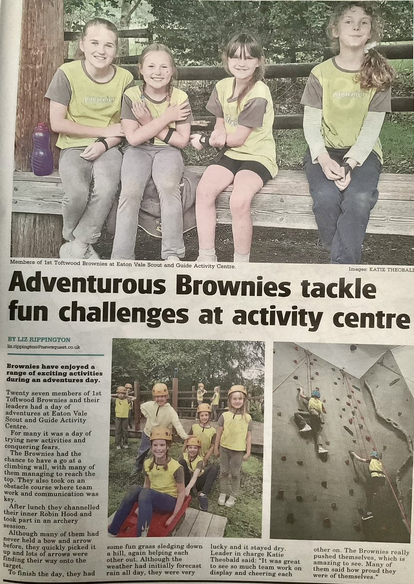 We had a great time at @EatonVale. Many of the brownies trying new things and conquering fears. Here is our article in this weeks @derehamtimes. @Girlguiding @gguidinganglia @guidingnorfolk @central_norfolk