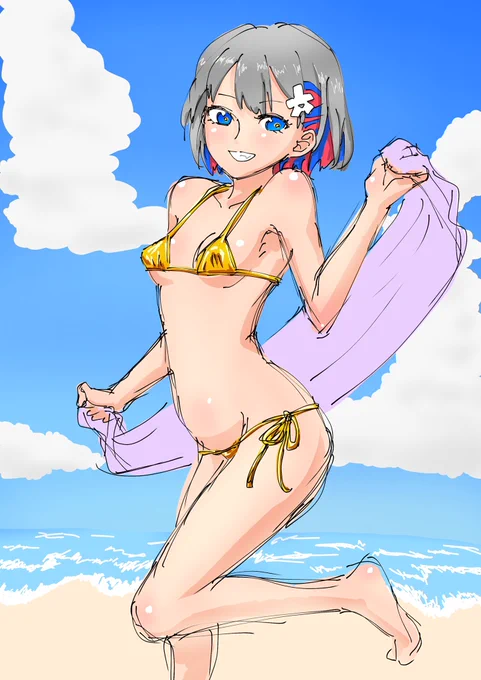 夏なので海の背景(を雑に描いて極力それっぽく見せる)練習