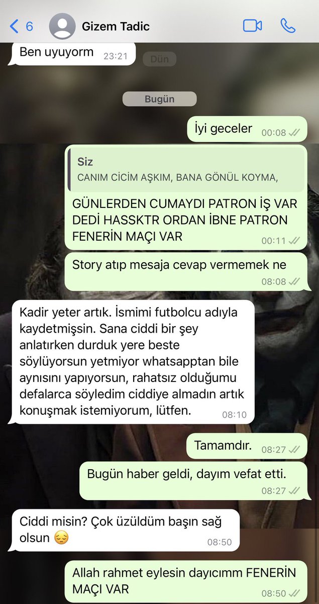 UltrasTurkish's tweet photo. Bir Fenerbahçe taraftarının sevgilisiyle olan WP konuşmaları. Gizem Tadic biraz abartmış sanki.. https://t.co/2hRA7hydog