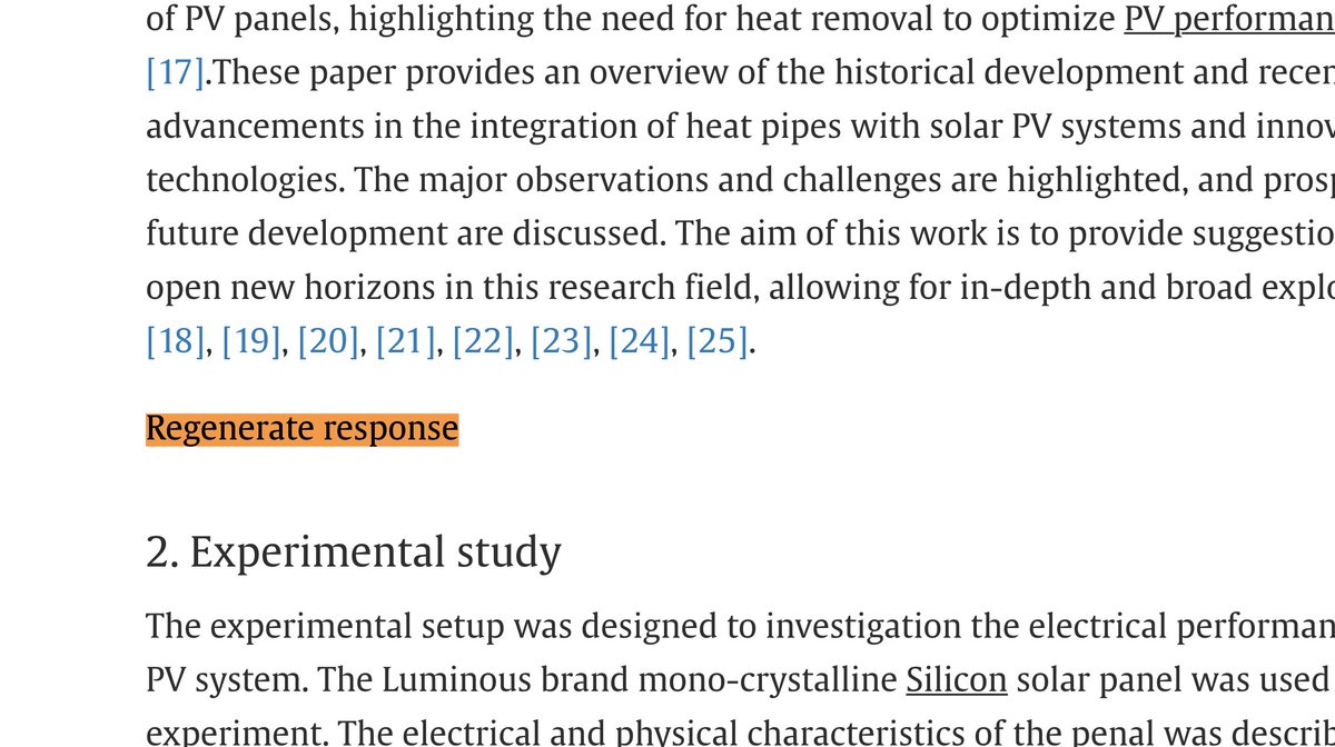 PART TWO of #PaperGate!

That #ChatGPT button 'Regenerate response' often gets pasted into #Scientific Papers, via @gcabanac!!

A 🧵 of #peerreviewed scientific publications from reputable publishers like @sciencedirect @IEEEorg @ElsevierConnect 

First up, a paper on solar…