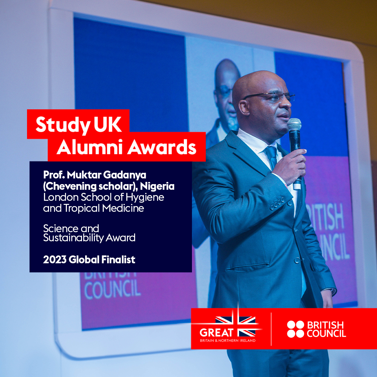 StudyUKBritish's tweet photo. Meet @gadanya 🇳🇬, @LSHTM graduate and @CheveningFCDO scholar. After his studies, he led the development of Nigeria's National Family Planning Blueprint, increasing contraception uptake, resulting in a projected 67,000 fewer maternal and child mortalities.
#StudyUKAlumniAwards
