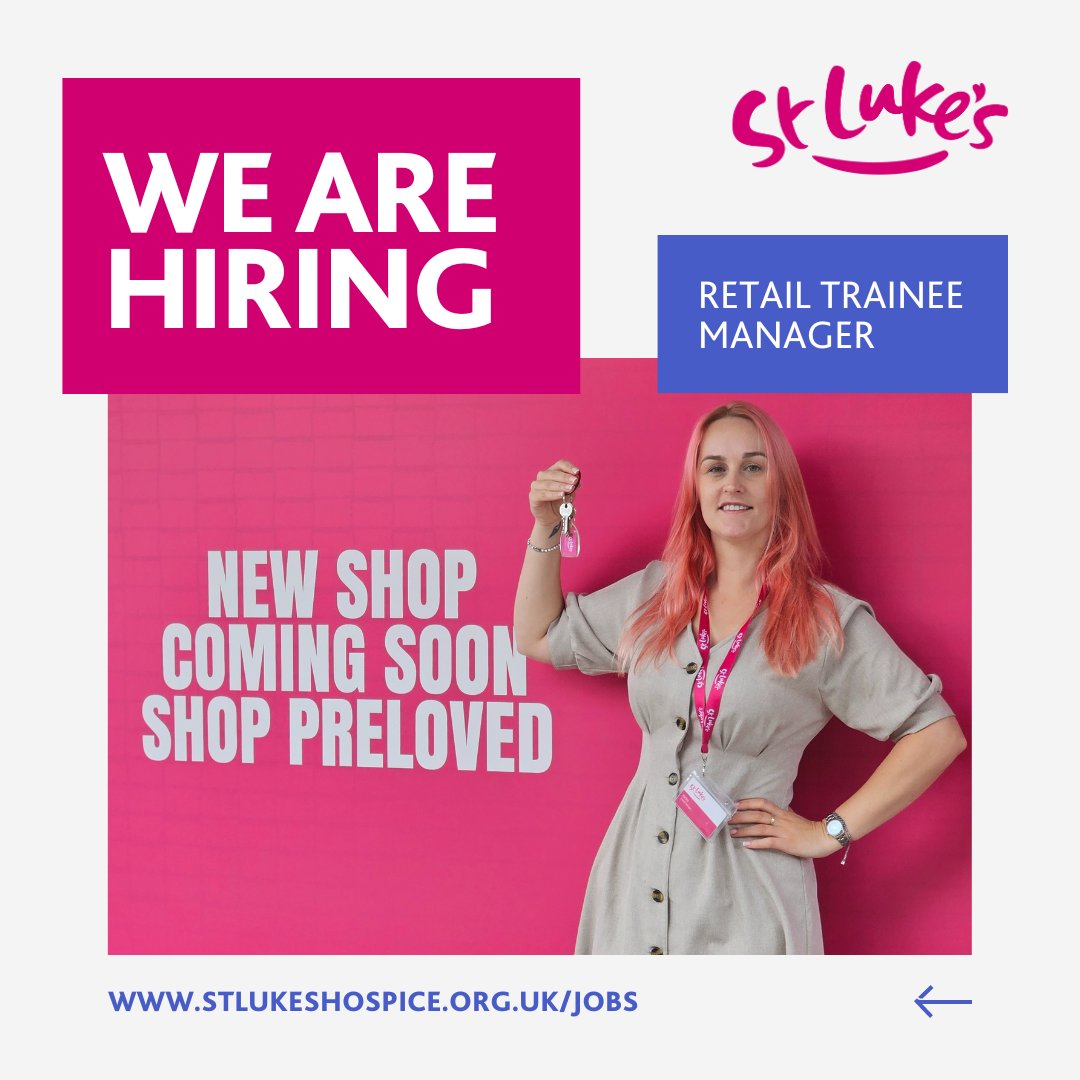 We're looking for passionate and motivated people to join our Retail Trainee Manager programme. In this role, you'll learn the skills and knowledge you need to become a successful shop manager while making a difference for our charity. Find out more👉stlukeshospice.org.uk/jobs
