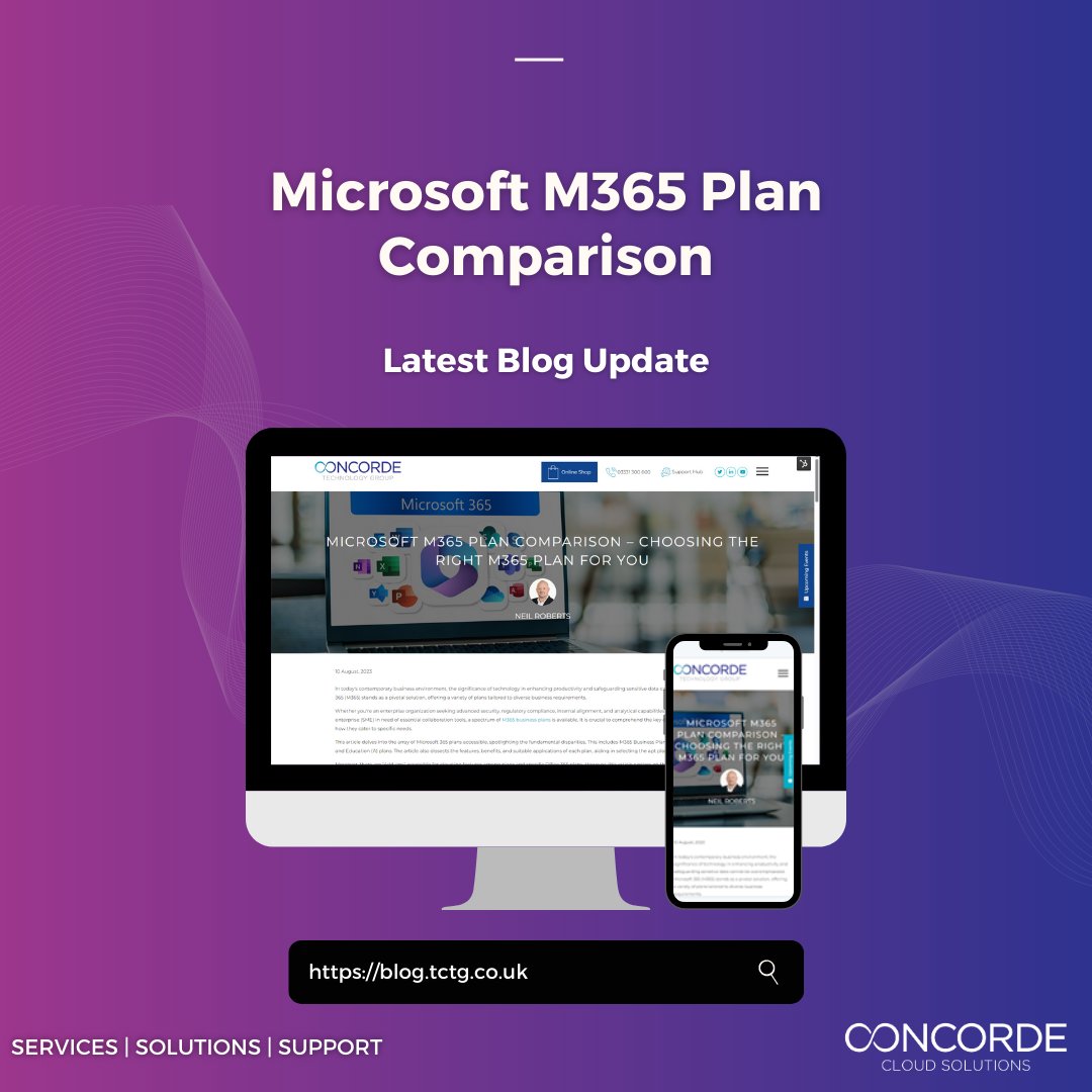 ConcordeCloud's tweet photo. Microsoft M365 Plan Comparison – How to select the right M365 plan, or combination of plans, to meet your individual business needs.

https://t.co/4bsvmq2C99

#m365 #microsoft #microsoftpartner https://t.co/EHbO9U8Yux