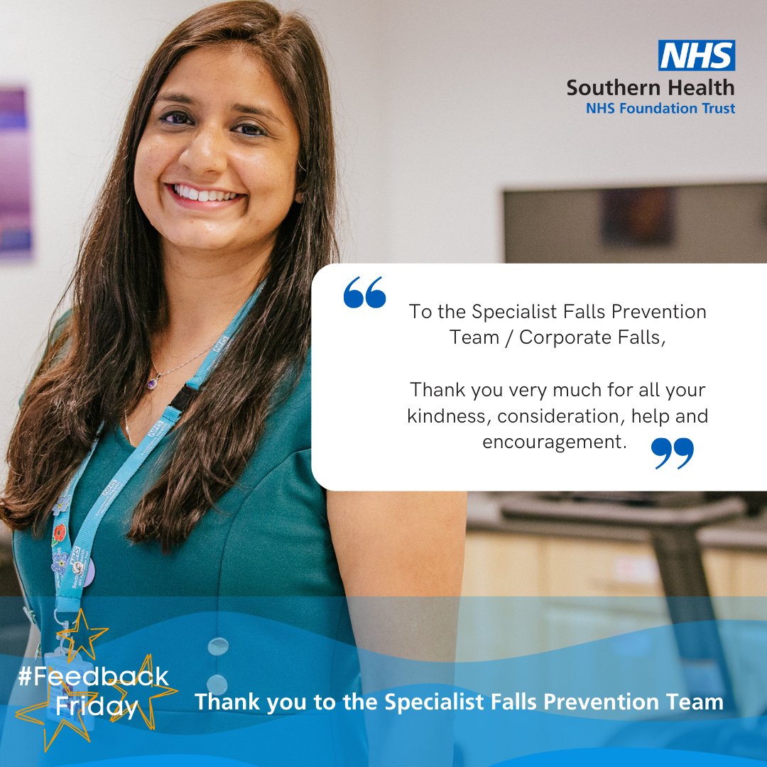 We're celebrating #FeedbackFriday with this lovely message to the Specialist Falls Prevention Team. 

If you've experienced excellent care from any of our services or colleagues, you can leave a comment here 👉 southernhealth.nhs.uk/feedback/