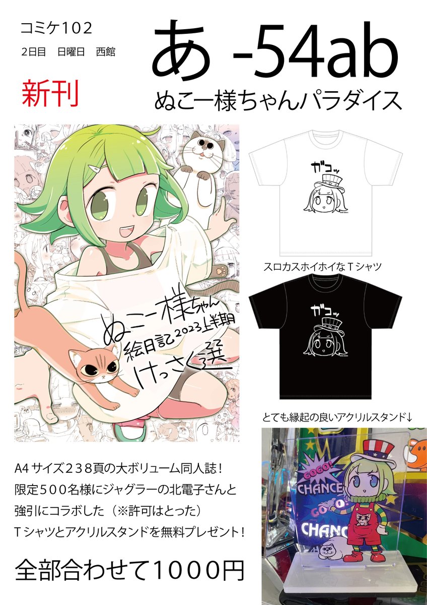 そして実はコミケでジャグラーの北電子さんと強引にコラボしたジャグラーグッズを出します!  同人誌買ったら無料でついてきます。 ガコッTシャツとガコッアクスタ。  数に限りがありますのでお一人様1つまでです。 おつかいの方、申し訳ないですがご理解ください。 