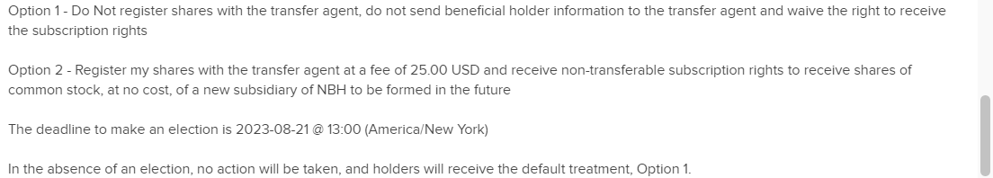 JohnBatmanDuffy's tweet photo. IBKR has changed its policy regarding sending NBHC shares/placeholder to AST. The default, which could have resulted in law suits, was that people had to opt out. Now, people have to opt in for transfer. It also extended the deadline by a week to the 21st Aug. #MBHC $MMTLP https://t.co/q7GsJLcghV