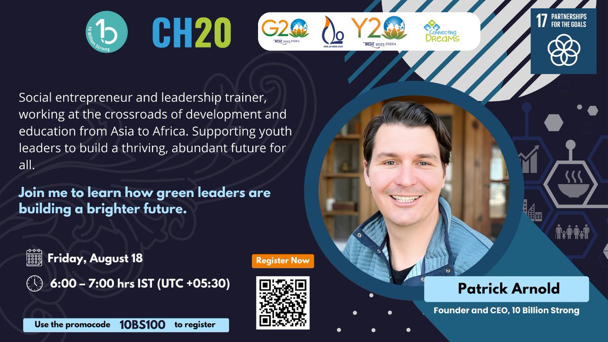 Changemaker_20's tweet photo. Pleasure to announce that the #Changemakers20 Summit will feature the inspiring Patrick Arnold! Join us as he shares his transformative insights and experiences, driving positive change and innovation. Get ready for an enlightening journey! @patrickjarnold @C20EG @g20org https://t.co/8fUrKvzcuS