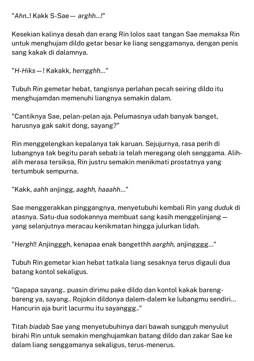 kylietora's tweet photo. — itoshicest / sern  🔞 drabble

tags : holes training , doubled , profanity , toys , squirt https://t.co/zDba7GiYIx