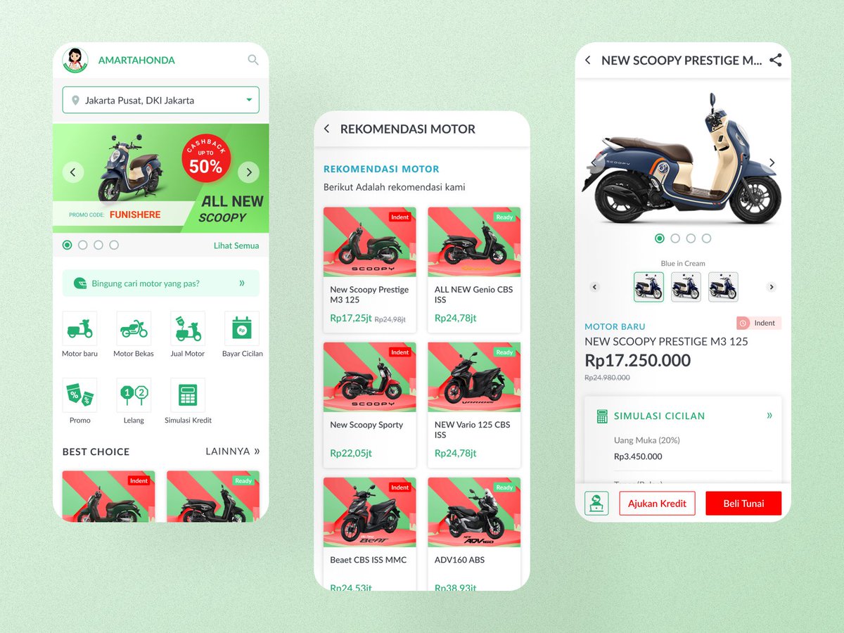 miawmiawstudio's tweet photo. We make a pretty cool design for Amartahonda application, Amartahonda allows you to purchase a Honda motorcycle online✨ 

Wdyt?
Leave 💬 and ❤️

For work inquiry please contact 
📩 hello@miawmiaw.co 

#ui #uidesign #uiux #uxui #ux #uxdesign #uxid #uiid #webdesign #website https://t.co/npN3vYVkhd