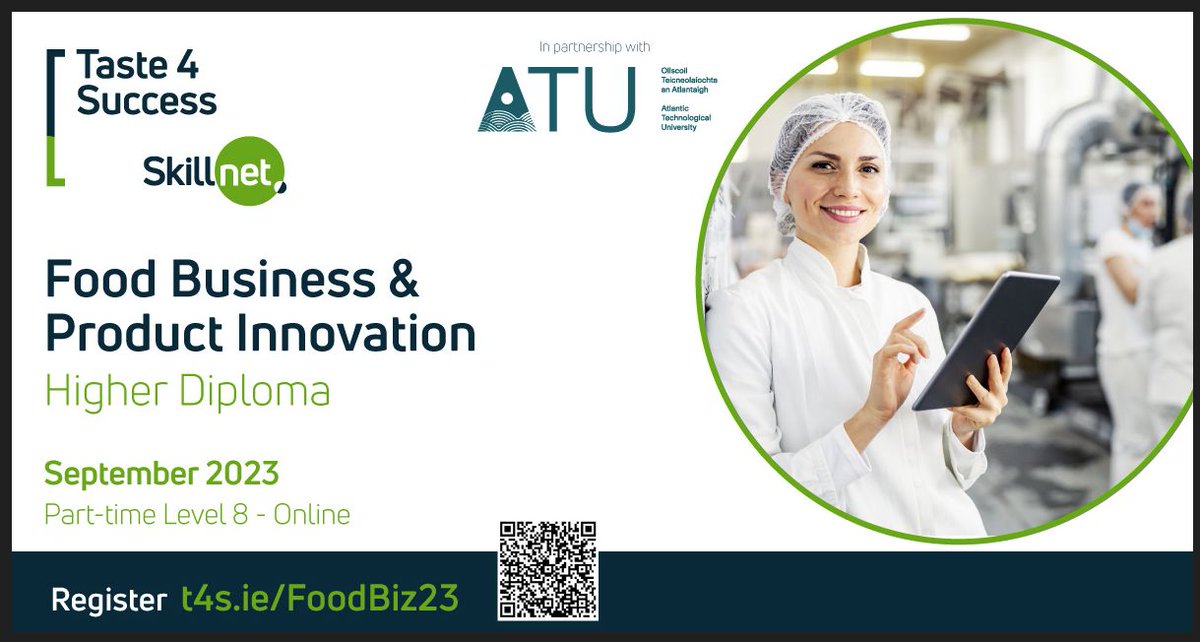 This #workbasedlearning Higher Diploma in Food Business &amp; Product Innovation empowers food producer professionals to sustainably develop their business. Fully #online and significant #funding is available. Click➡️lnkd.in/exKpQdH2 to register your interest. #foodbusiness