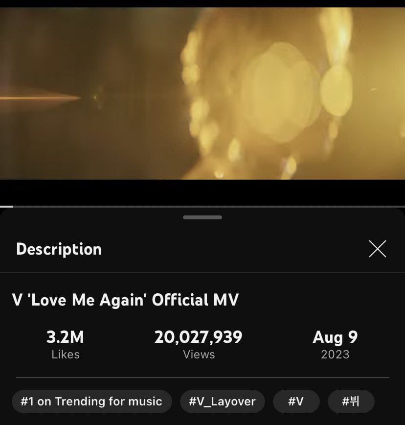 NehaShafiq2's tweet photo. TAEHYUNG | 📈 

V’s ‘Love Me Again’ Official MV has surpassed 20M views on YouTube!

Keep streaming 🔥

#TAEHYUNG
#LoveMeAgain https://t.co/OwMKV59xlz