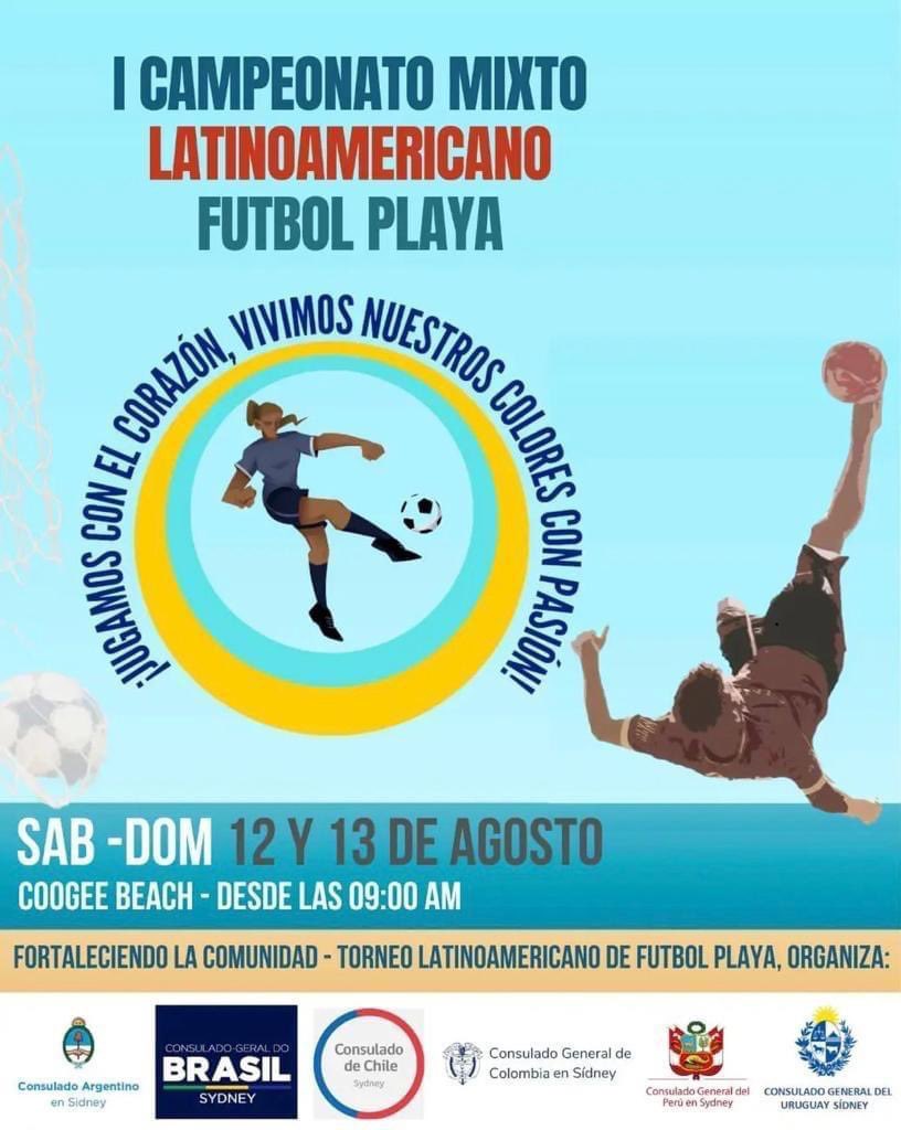 JoseVas45320042's tweet photo. Te invitamos a participar y apoyar a nuestro equipo Centroamericano en el "I TORNEO LATINOAMERICANO MIXTO DE FUTBOL PLAYA", que tendrá lugar en Coogee Beach.
Día sábado 12 de Agosto de 2023. El primer partido será a las 9am. ⚽️🏖️ https://t.co/FHu9KVYTkO