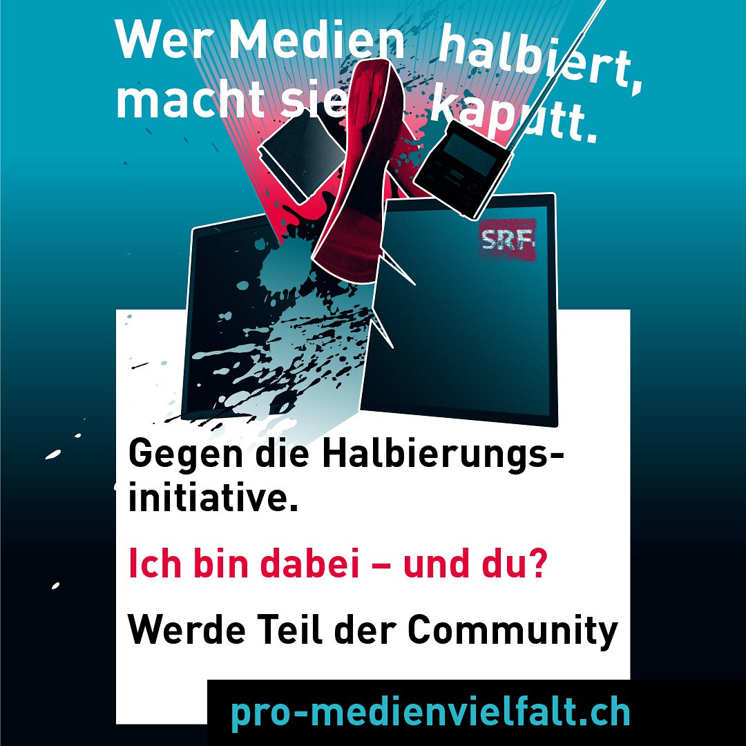 Weil Medienvielfalt für Demokratie lebenswichtig ist. Weil wir in vier Sprachregionen leben. 
Weil ein starker Service Public für die Schweiz zentral ist.  
Bist du schon Teil der Allianz #ProMedienvielfalt?   
pro-medienvielfalt.ch #StärkenSTATThalbieren #NoBillag2 #SRG
