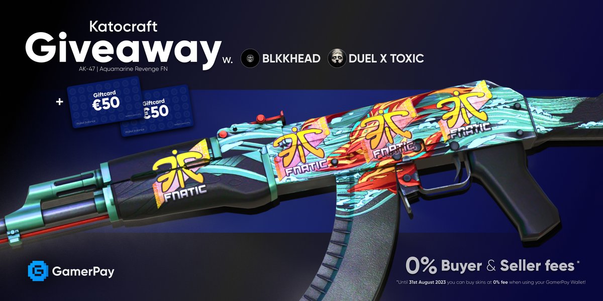KATO15 craft + 2x€50 GIVEAWAY!
Together with GamerPay we're giving away a unique craft+cash; celebrating GamerPay's Wallet feature that allows you to get 0% selling &amp; purchasing fees!

Join:
- Retweet &amp; tag a mate 
- Follow @blkkhead_csgo, <a href="/DUEL_x_TOXIC/">☣DUEL_✘_TOXIC☣</a>, <a href="/GamerPayGG/">GamerPay</a>

More info👇