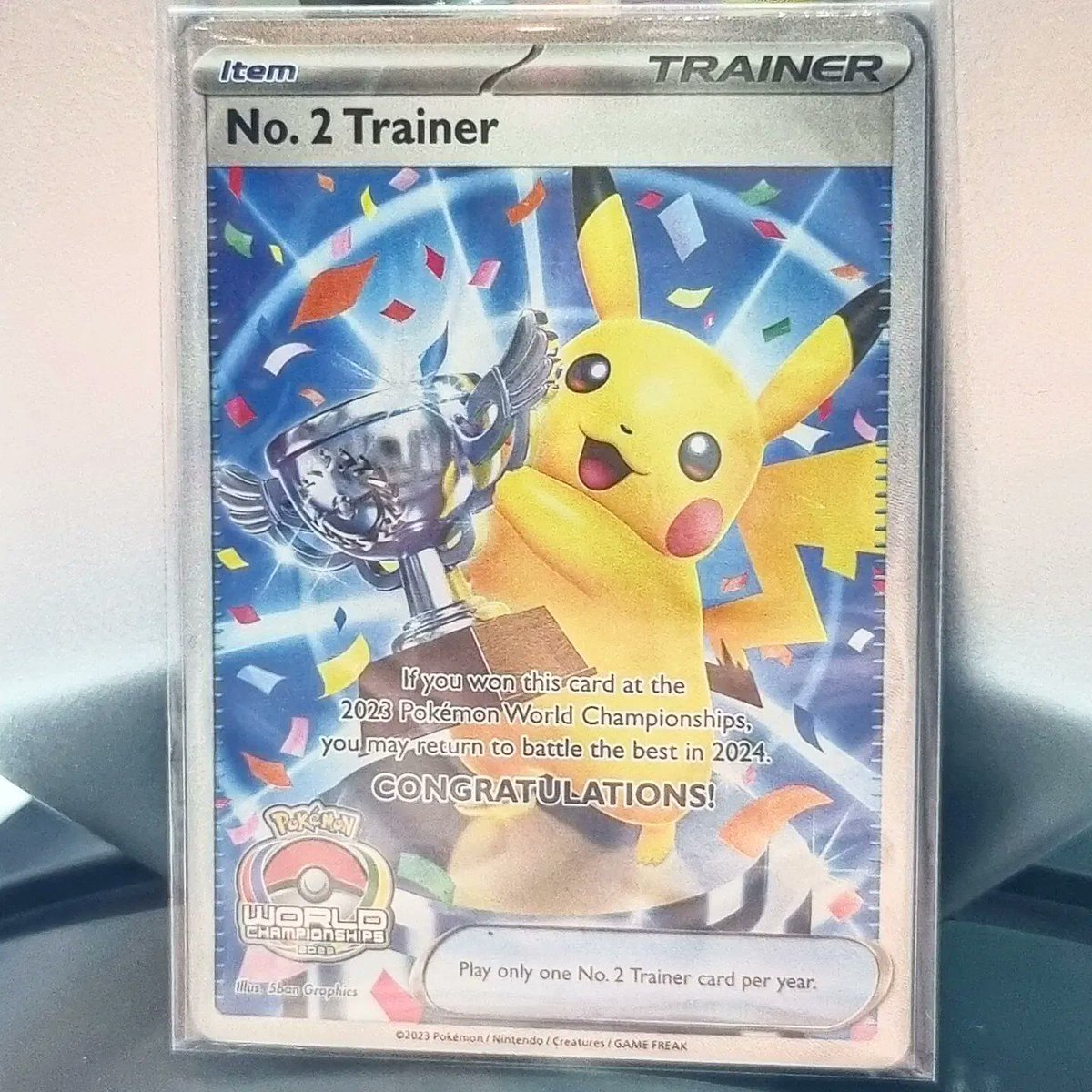 Close-up photos of the No. 1 Trainer, No. 2 Trainer & No. 3 Trainer  (Trophy) cards for Pokemon World Championships 2023. Photo courtesy of  @PlaySkapeGames, thank you!  https://t.co/DGRY36Qolz #PokemonTCG  #PokemonWorlds
