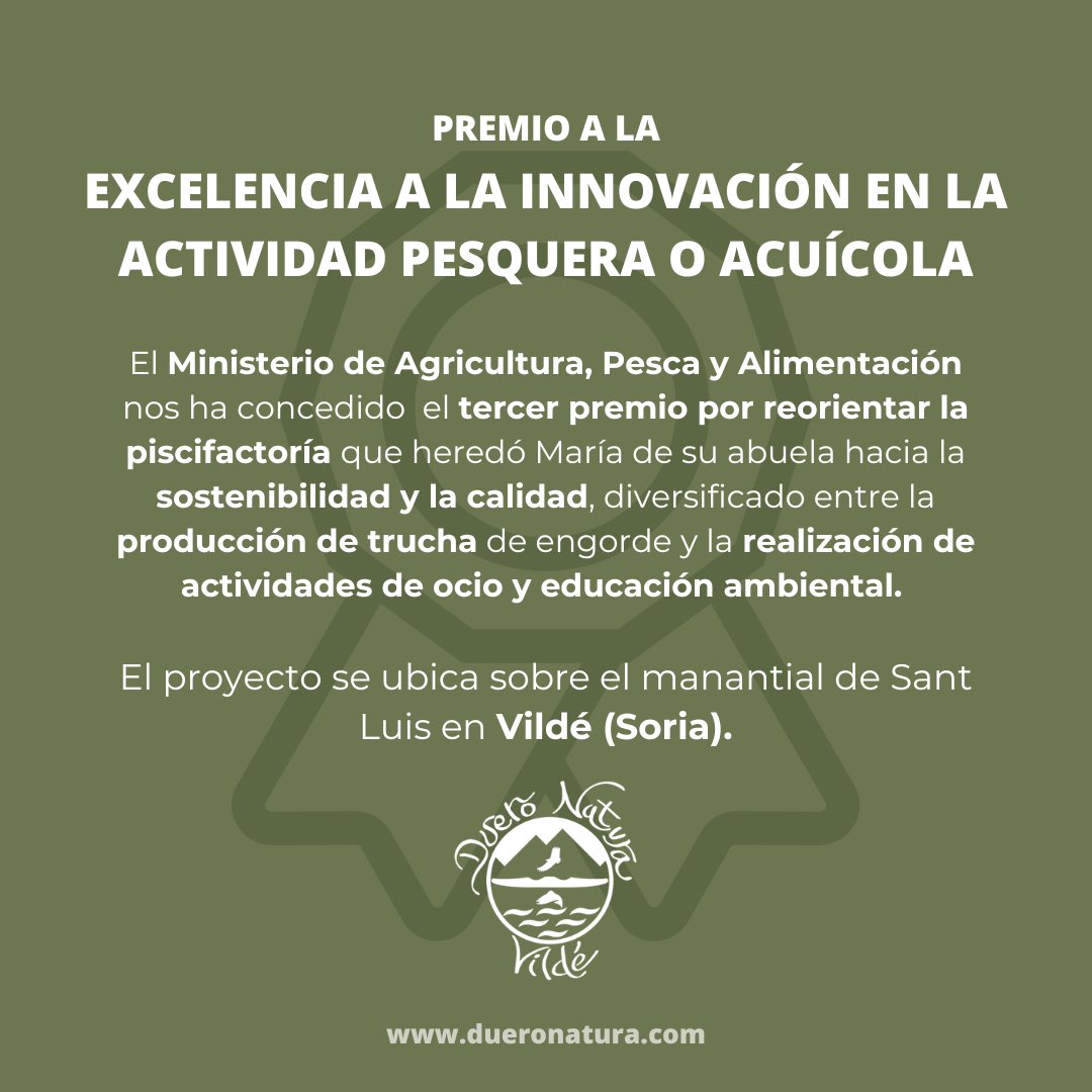 dueronatura's tweet photo. Estamos muy felices y orgullosos de haber recibido este premio ♻️
📍Vildé, Soria
We 🤍 nature
Reservas:
☎️ 646 87 93 32
📱 https://t.co/AeGB8uOaxT
#dueronatura #duero #natural #naruraleza #nature #vilde #soria #sorianaturaleza #sostenible #sostenibilidad #empresasostenible https://t.co/WHK31sAob5