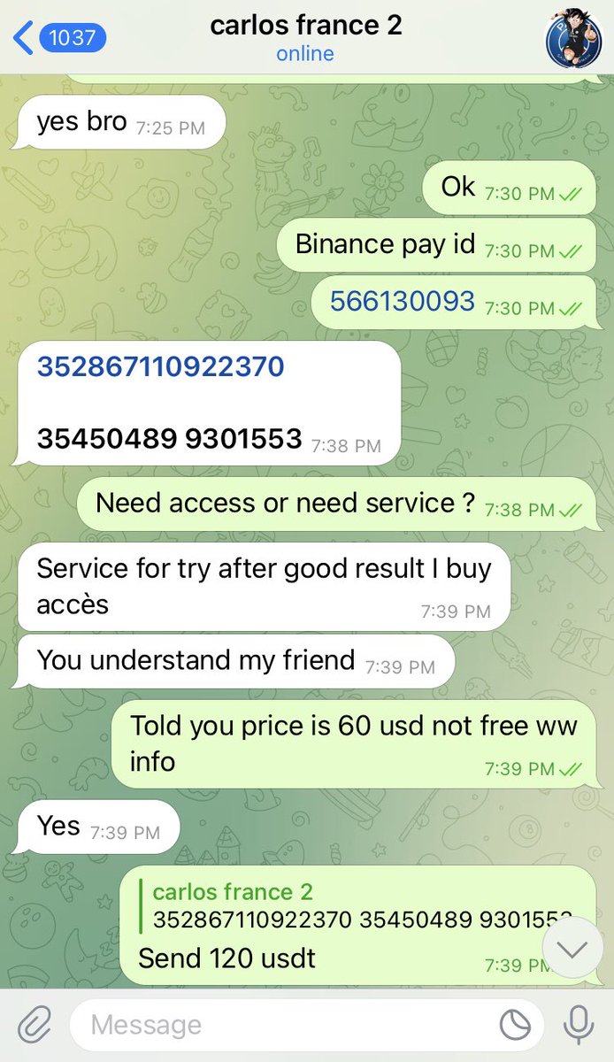cheapunlockimei's tweet photo. Beware all scammer @MTC91SANG +33 6 99 00 09 96
+33 6 52 00 89 91
Not do payment after for him rt https://t.co/tyvOQbSOms