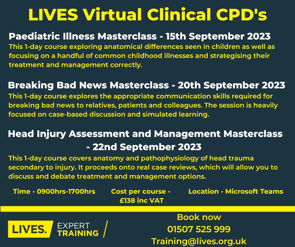 Looking for virtual CPD courses? Join one of our courses and learn with Adam Turner, HCPC registered Paramedic and Educator at LIVES. Experience in Emergency Ops, Ambulance Centers, Education & Community Response. #trauma #paramedic #emergencyservices
