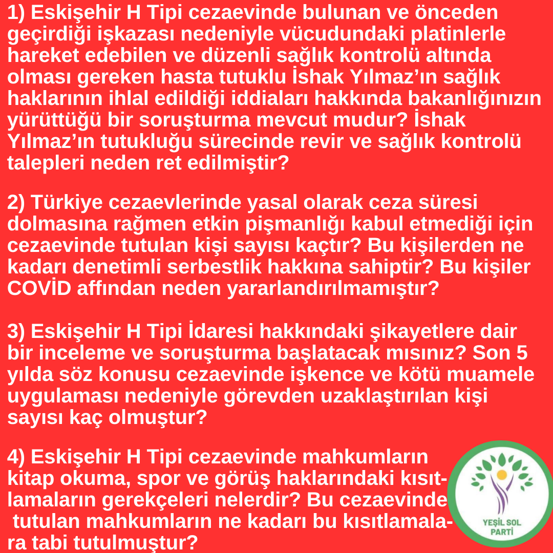 mahmutdindarvan's tweet photo. #Sağlık hakları için revir talebinde bulunan tutuklu ve hükümlülere ağız içi arama, #çıplakarama ve benzeri insanlık onuruna aykırı durumlar dayatılıyor. 

Cezaevleri arasında keyfi uygulama farklılıkları mevcut!

#EskişehirHTipi cezaevi ihlallerini TBMM Gündemine taşıdık. https://t.co/TXuxcY6MKT